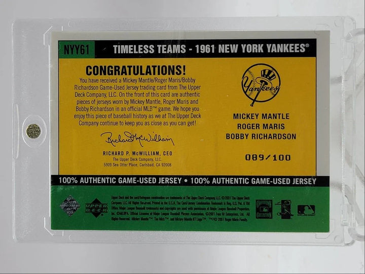 MICKEY MANTLE MARIS 2001 UPPER DECK VINTAGE GAME USED PATCH /100 Q0M-392